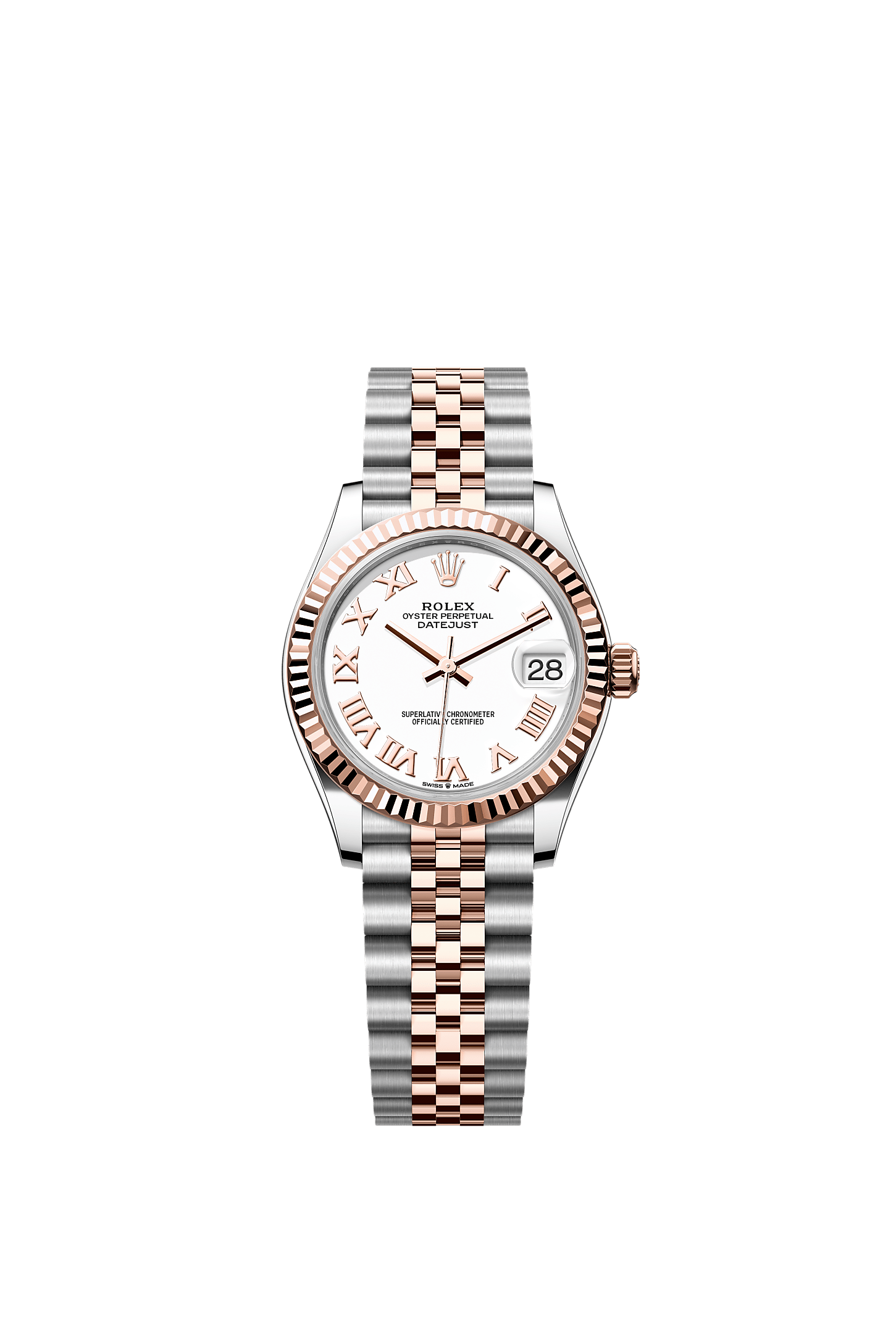 ROLEX LADY-DATEJUST 31MM TWO-TONE EVEROSE GOLD WHITE ROMAN DIAL FLUTED BEZEL JUBILEE BRACELET 278271