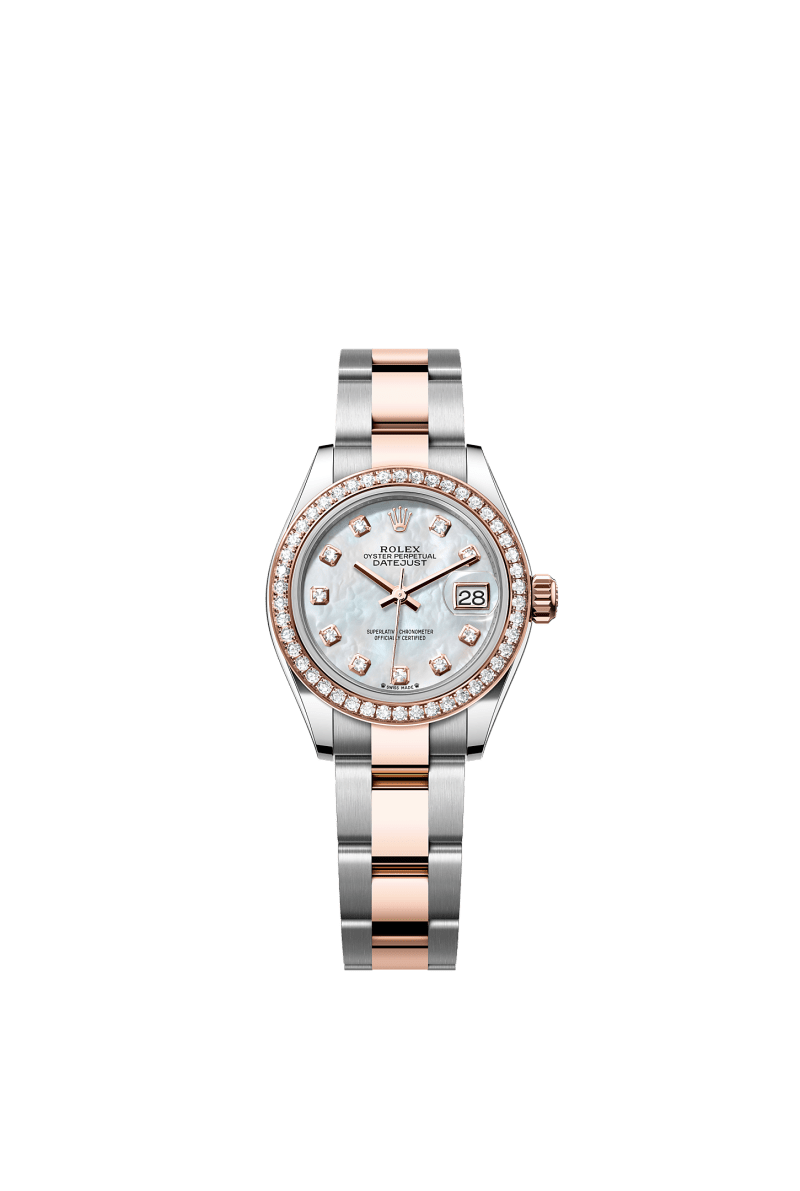 ROLEX LADY-DATEJUST 28MM TWO-TONE EVEROSE GOLD MOTHER OF PEARL DIAMOND DIAL DIAMOND-SET BEZEL OYSTER BRACELET 279381RBR