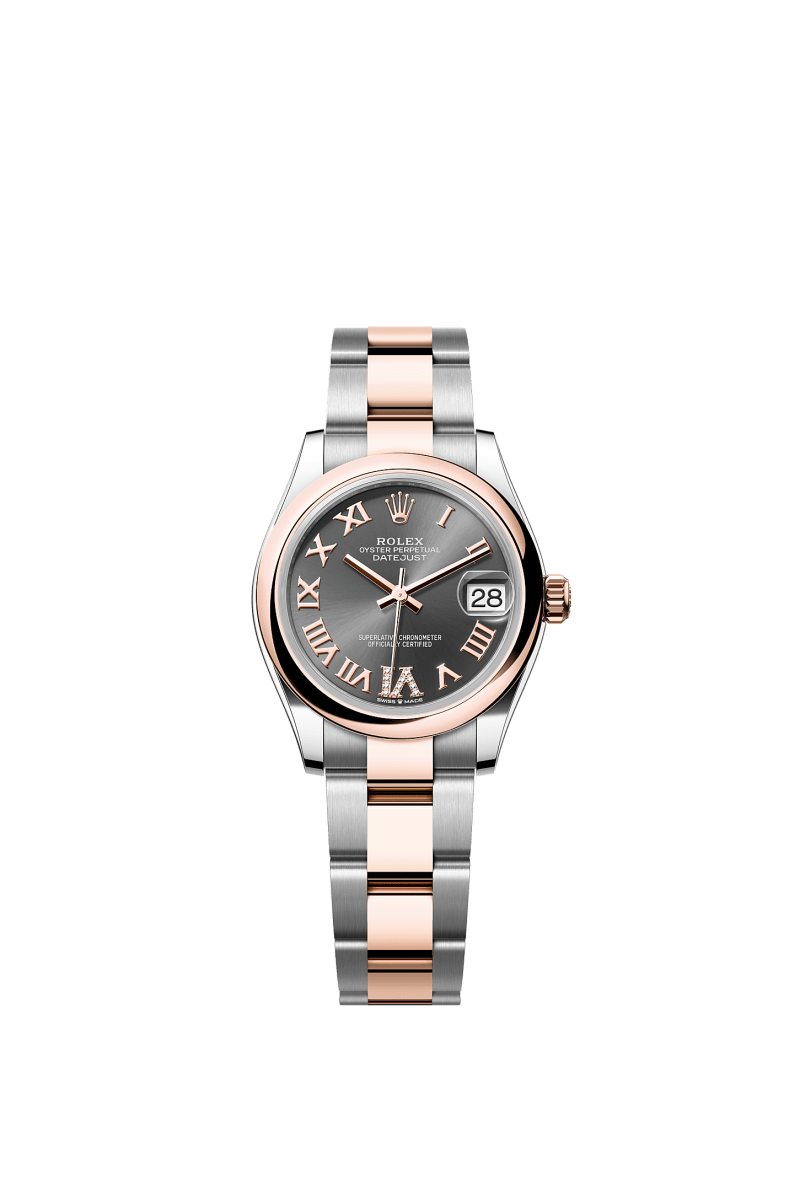 ROLEX LADY-DATEJUST 31MM TWO-TONE EVEROSE GOLD SLATE ROMAN DIAMOND DIAL DOMED BEZEL OYSTER BRACELET 278241