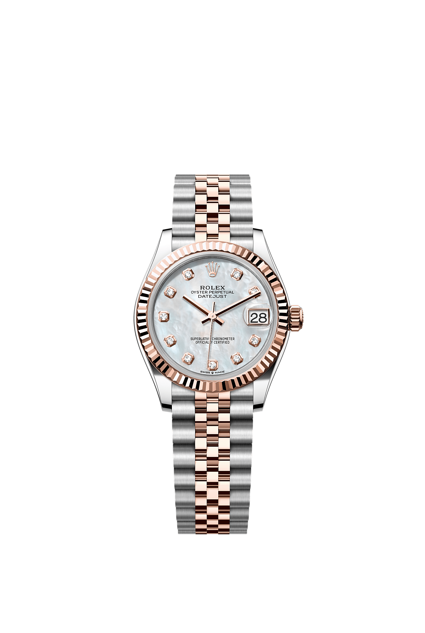 ROLEX LADY-DATEJUST 31MM TWO-TONE EVEROSE GOLD MOTHER OF PEARL DIAMOND DIAL FLUTED BEZEL JUBILEE BRACELET 278271