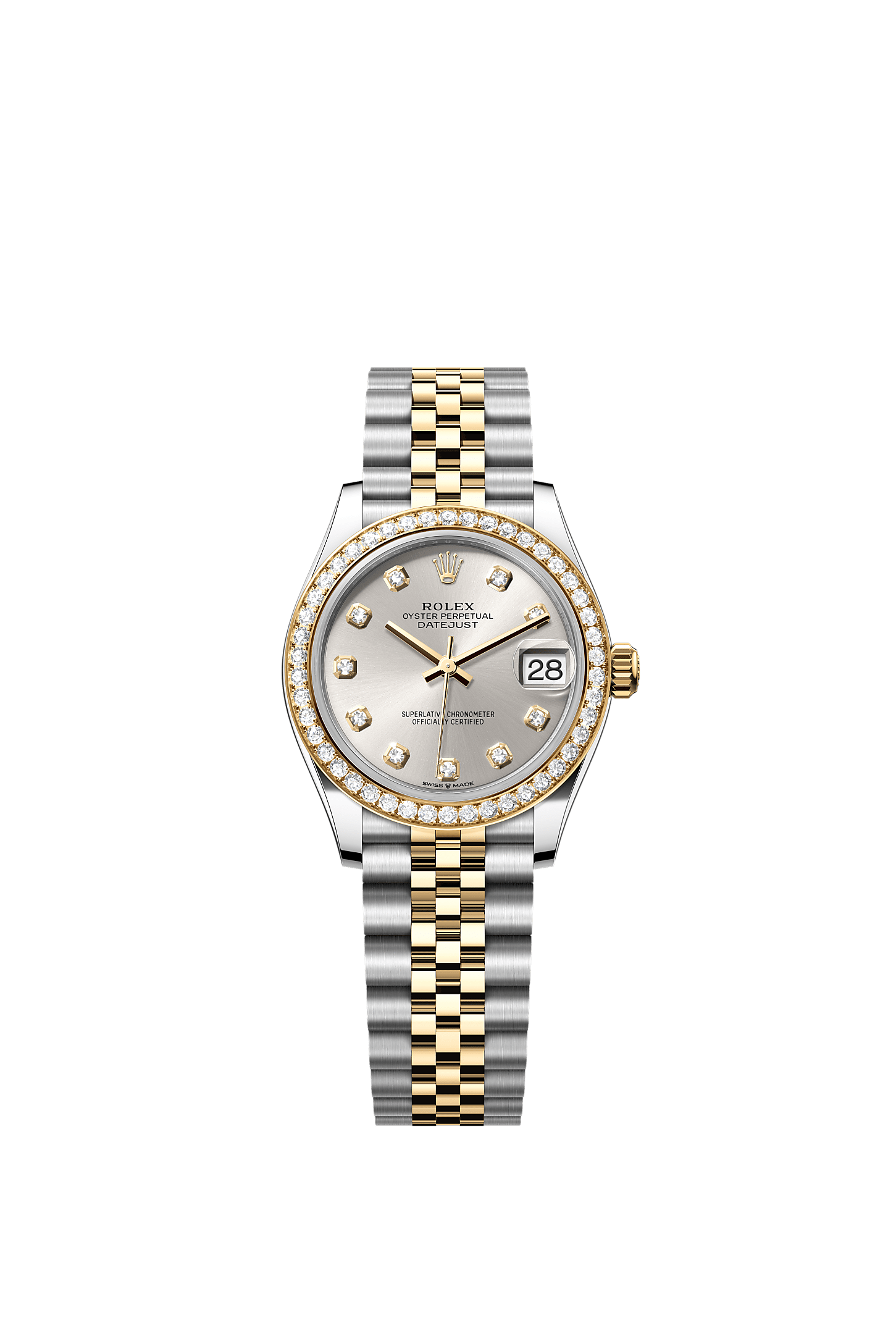 ROLEX LADY-DATEJUST 31MM TWO-TONE YELLOW GOLD SILVER DIAL DIAMOND BEZEL JUBILEE BRACELET 278383RBR