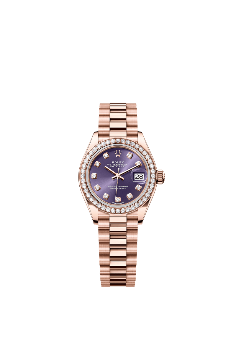 ROLEX LADY-DATEJUST 28MM EVEROSE GOLD AUBERGINE DIAMOND DIAL DIAMOND-SET BEZEL PRESIDENT BRACELET 279135RBR