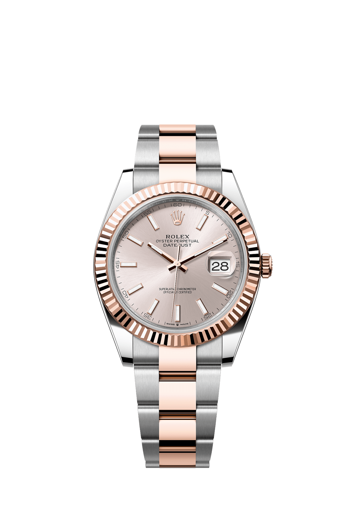 ROLEX DATEJUST 41MM TWO-TONE EVEROSE GOLD SUNDUST INDEX DIAL FLUTED BEZEL OYSTER BRACELET 126331