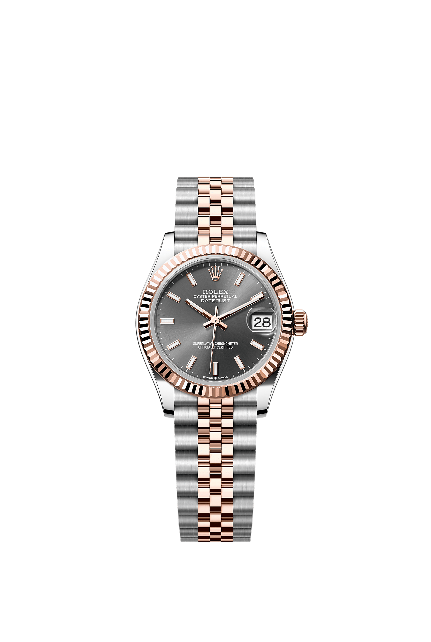 ROLEX LADY-DATEJUST 31MM TWO-TONE EVEROSE GOLD SLATE INDEX DIAL FLUTED BEZEL JUBILEE BRACELET 278271