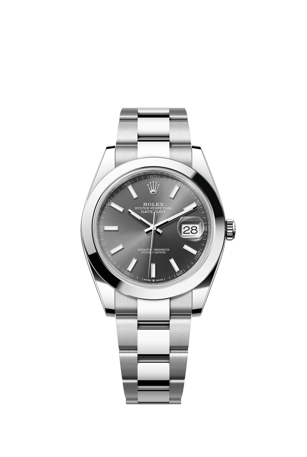 ROLEX DATEJUST 41MM GREY SLATE INDEX DIAL SMOOTH BEZEL OYSTER BRACELET 126300