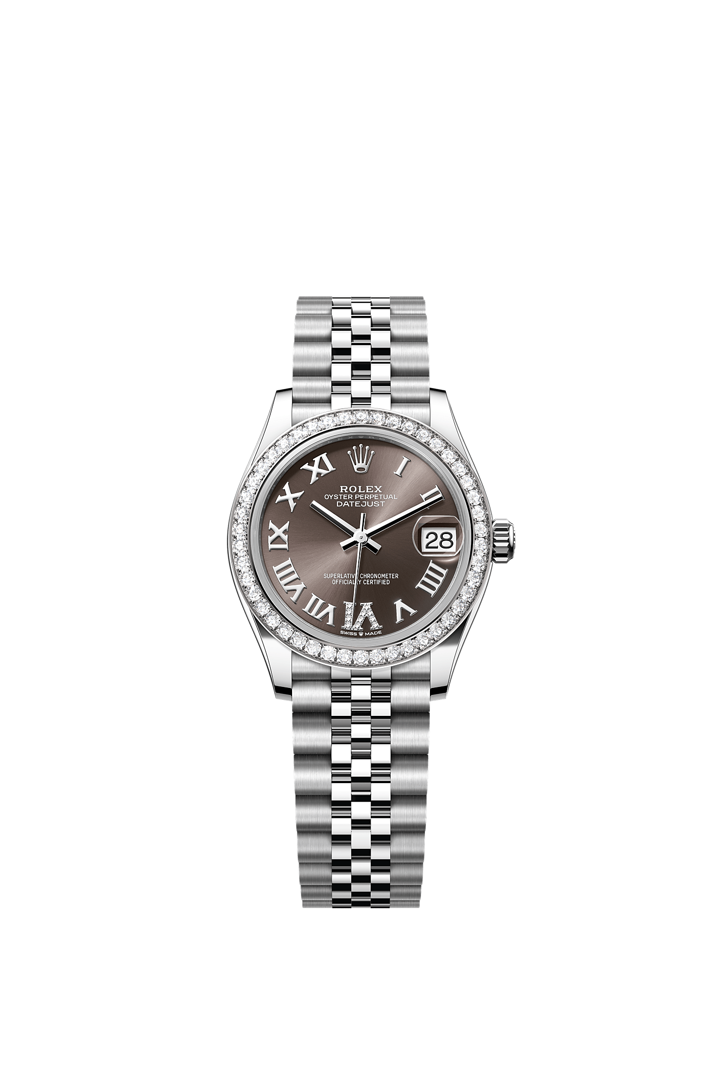 ROLEX LADY-DATEJUST 31MM DARK GREY ROMAN DIAMOND DIAL DIAMOND BEZEL JUBILEE BRACELET 278384RBR