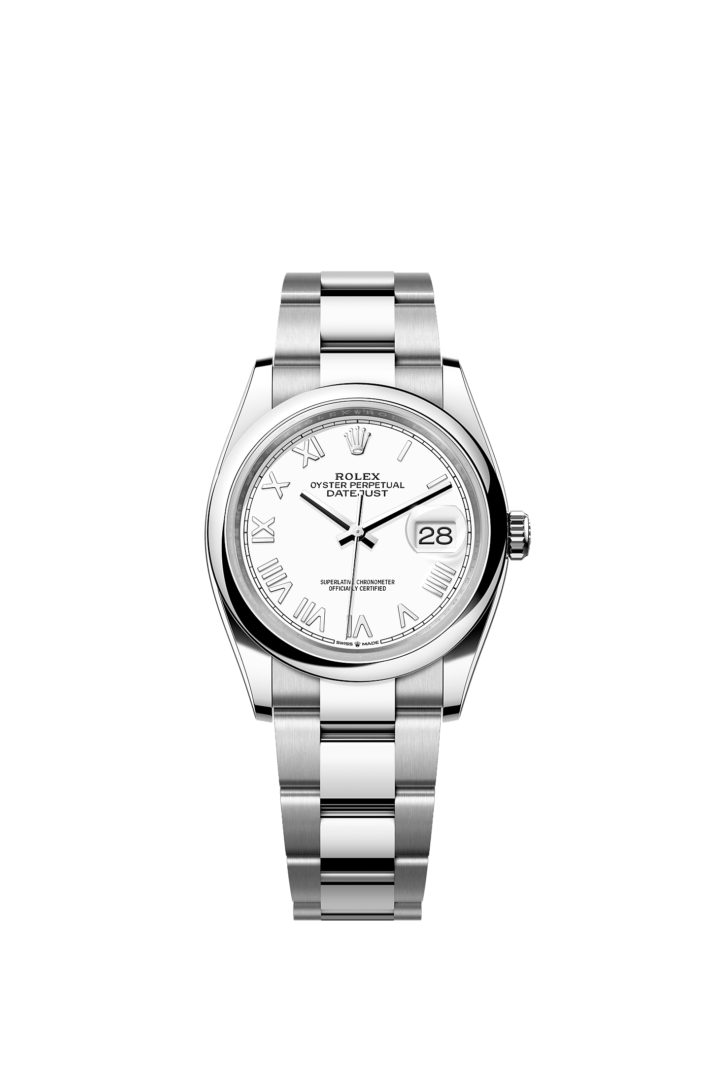 ROLEX DATEJUST 36MM WHITE ROMAN DIAL SMOOTH BEZEL OYSTER BRACELET 126200