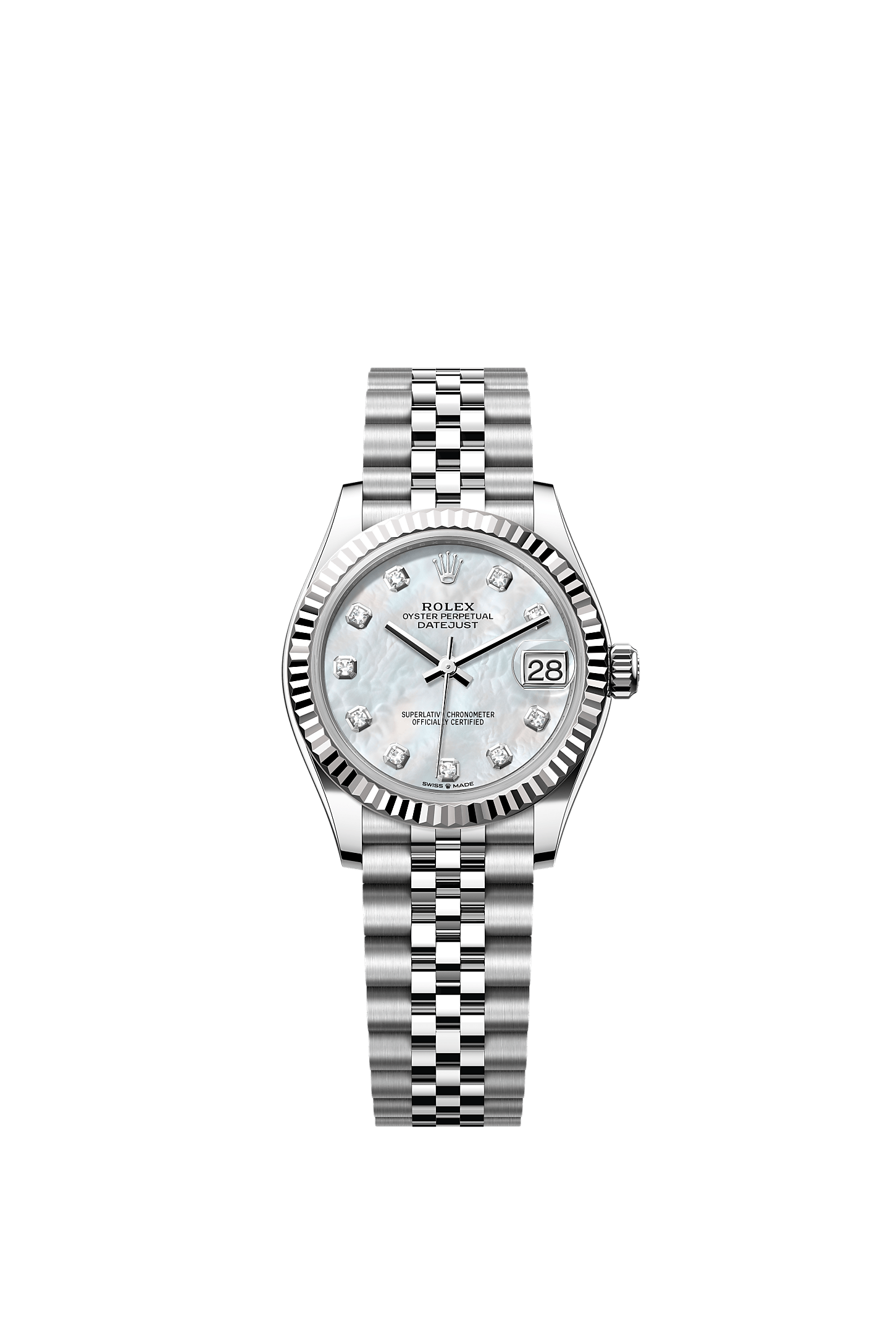 ROLEX LADY-DATEJUST 31MM MOTHER OF PEARL DIAMOND DIAL FLUTED BEZEL JUBILEE BRACELET 278274