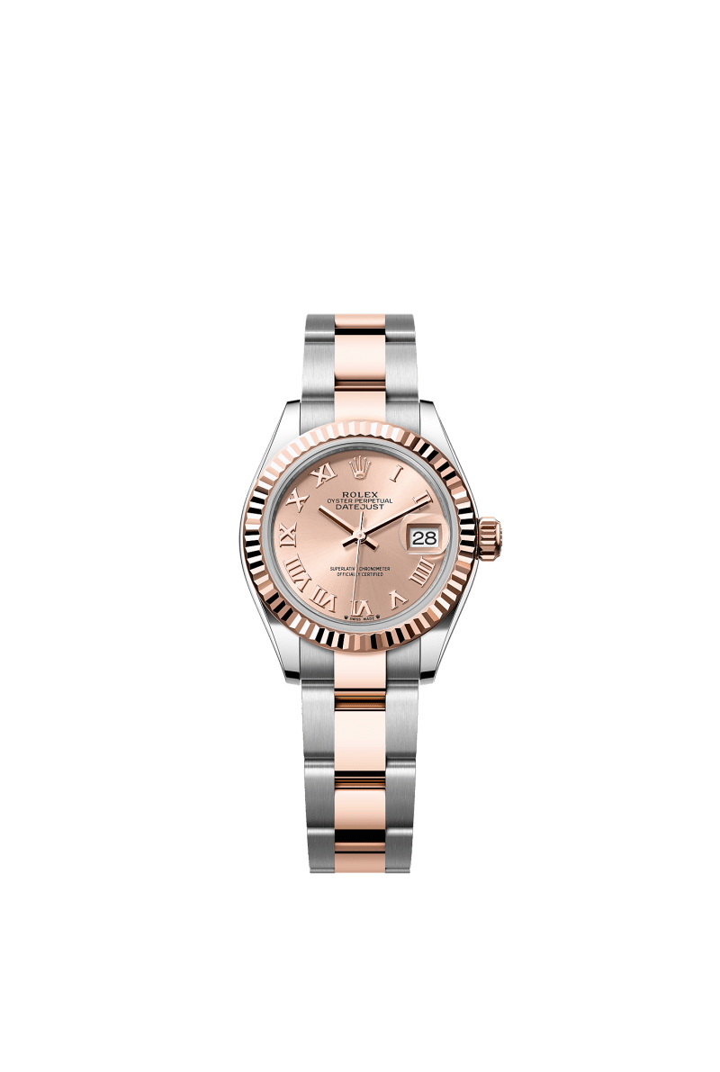 ROLEX LADY-DATEJUST 28MM TWO-TONE EVEROSE GOLD ROSE ROMAN DIAL FLUTED BEZEL OYSTER BRACELET 279171