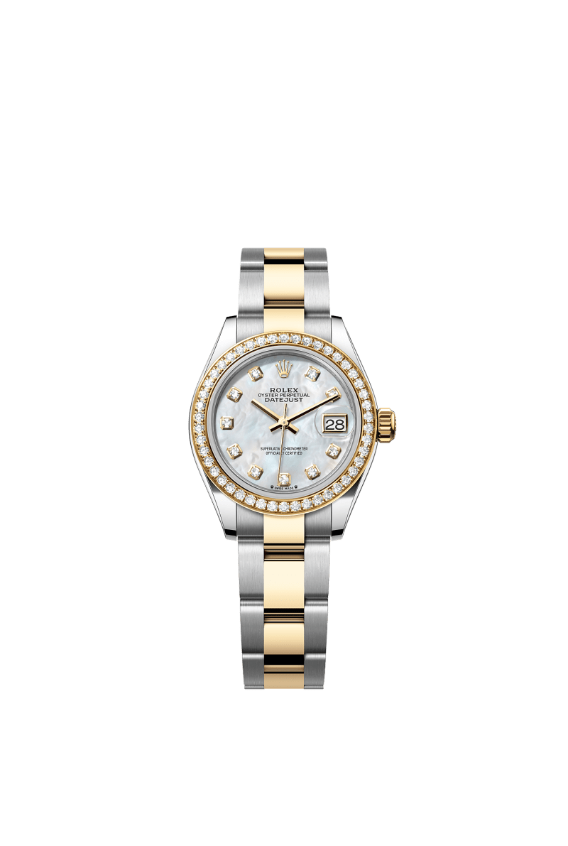 ROLEX LADY-DATEJUST 28MM TWO-TONE YELLOW GOLD MOTHER OF PEARL DIAMOND DIAL DIAMOND-SET BEZEL OYSTER BRACELET 279383RBR