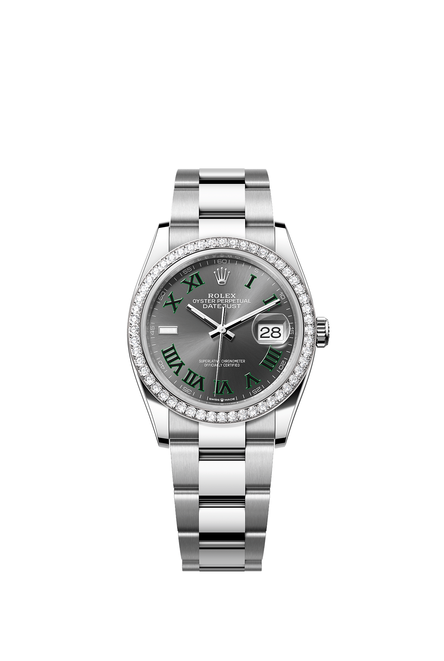 ROLEX DATEJUST 36MM SLATE ROMAN DIAL DIAMOND BEZEL OYSTER BRACELET 126284RBR