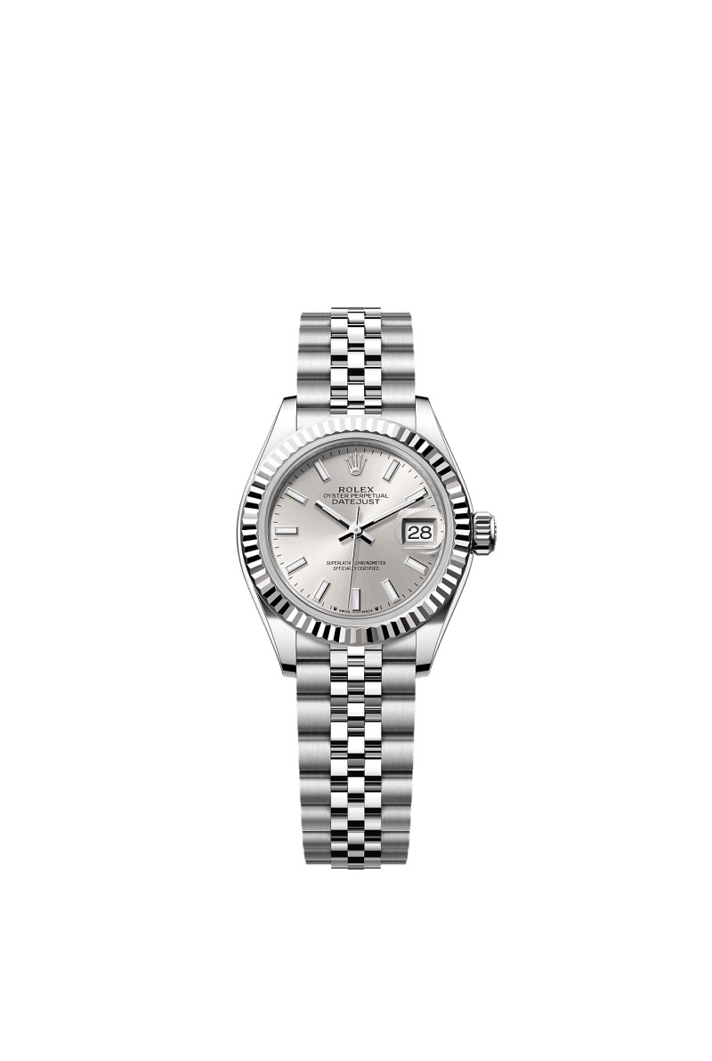 ROLEX LADY-DATEJUST 28MM SILVER INDEX DIAL FLUTED BEZEL JUBILEE BRACELET 279174