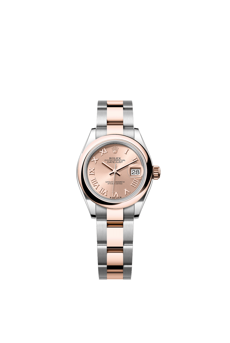 ROLEX LADY-DATEJUST 28MM TWO-TONE EVEROSE GOLD ROSE ROMAN DIAL DOMED BEZEL OYSTER BRACELET 279161