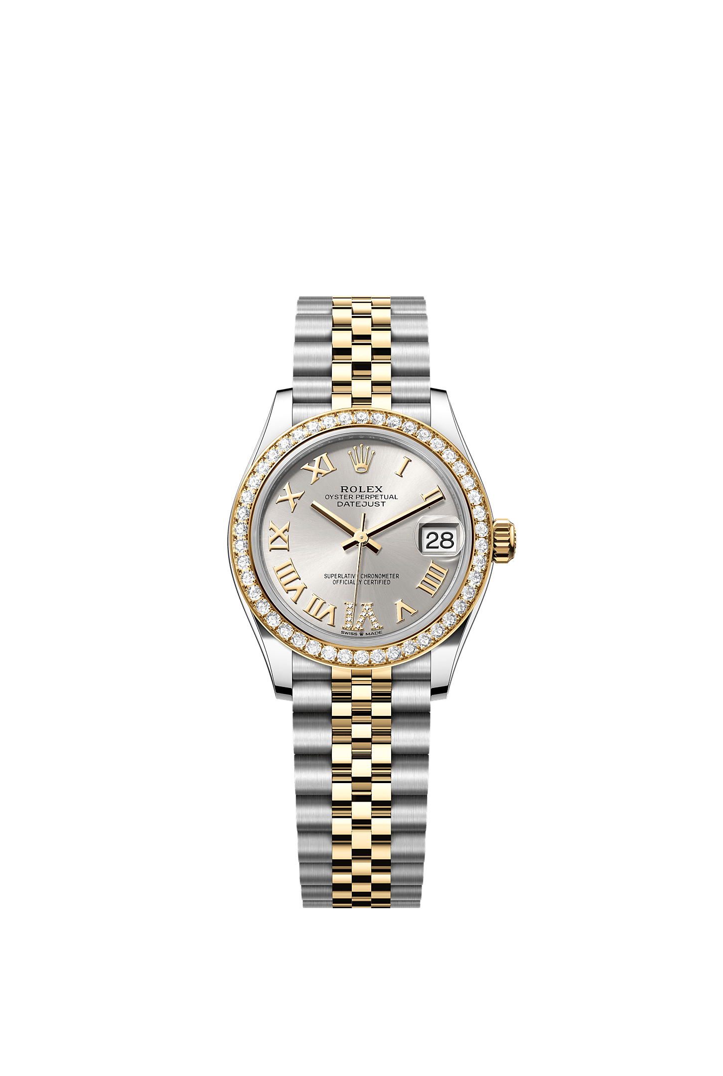 ROLEX LADY-DATEJUST 31MM TWO-TONE YELLOW GOLD SILVER ROMAN DIAMOND DIAL DIAMOND BEZEL JUBILEE BRACELET 278383RBR
