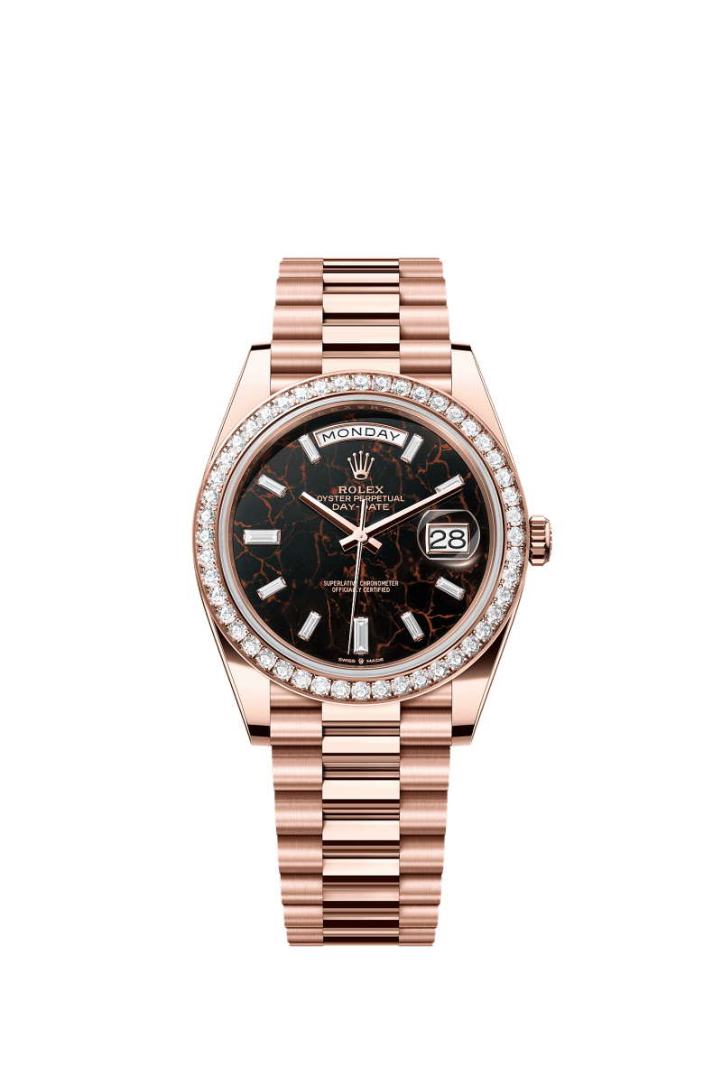 ROLEX DAY-DATE 40MM EVEROSE GOLD EISENKIESEL DIAMOND BAGUETTE DIAL DIAMOND BEZEL PRESIDENT BRACELET 228345RBR