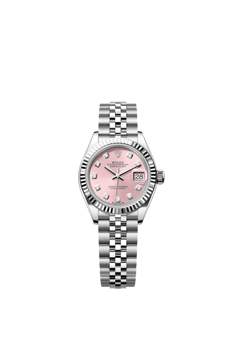 ROLEX LADY-DATEJUST 28MM PINK DIAMOND DIAL FLUTED BEZEL JUBILEE BRACELET 279174