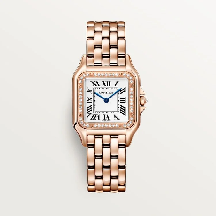 CARTIER PANTHÈRE DE CARTIER MEDIUM 18K ROSE GOLD SILVERED DIAL DIAMOND BEZEL WJPN0088