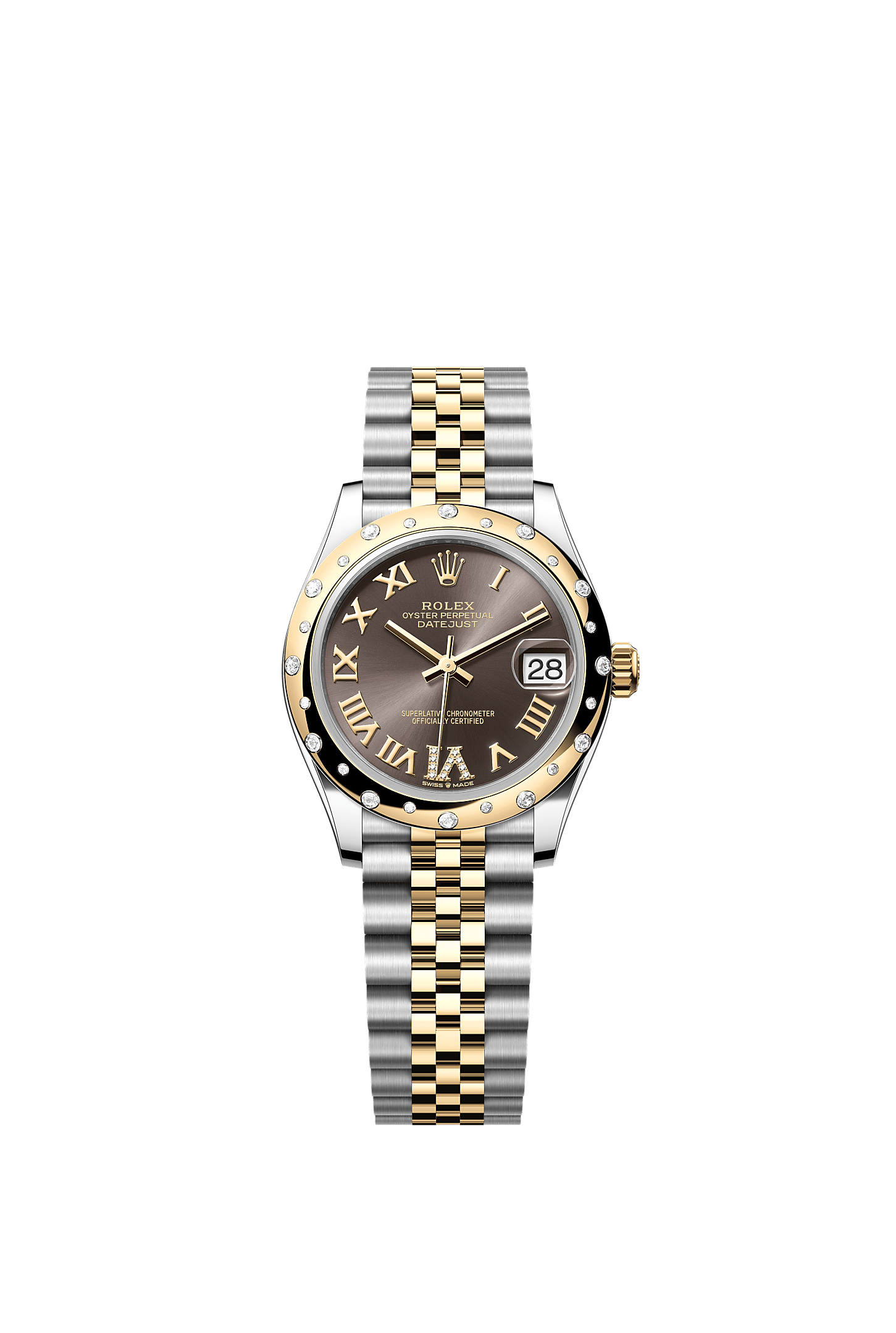 ROLEX LADY-DATEJUST 31MM TWO-TONE YELLOW GOLD DARK GREY ROMAN DIAMOND DIAL DIAMOND DOMED BEZEL JUBILEE BRACELET 278343RBR