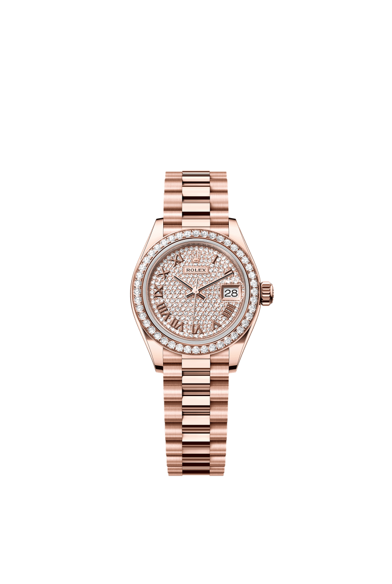 ROLEX LADY-DATEJUST 28MM EVEROSE GOLD DIAMOND-PAVED DIAL DIAMOND-SET BEZEL PRESIDENT BRACELET 279135RBR