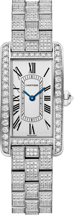 CARTIER TANK AMERICAINE 18K WHITE GOLD DIAMOND-SET SILVERED SUNRAY DIAL WHITE GOLD BRACELET HPI01847