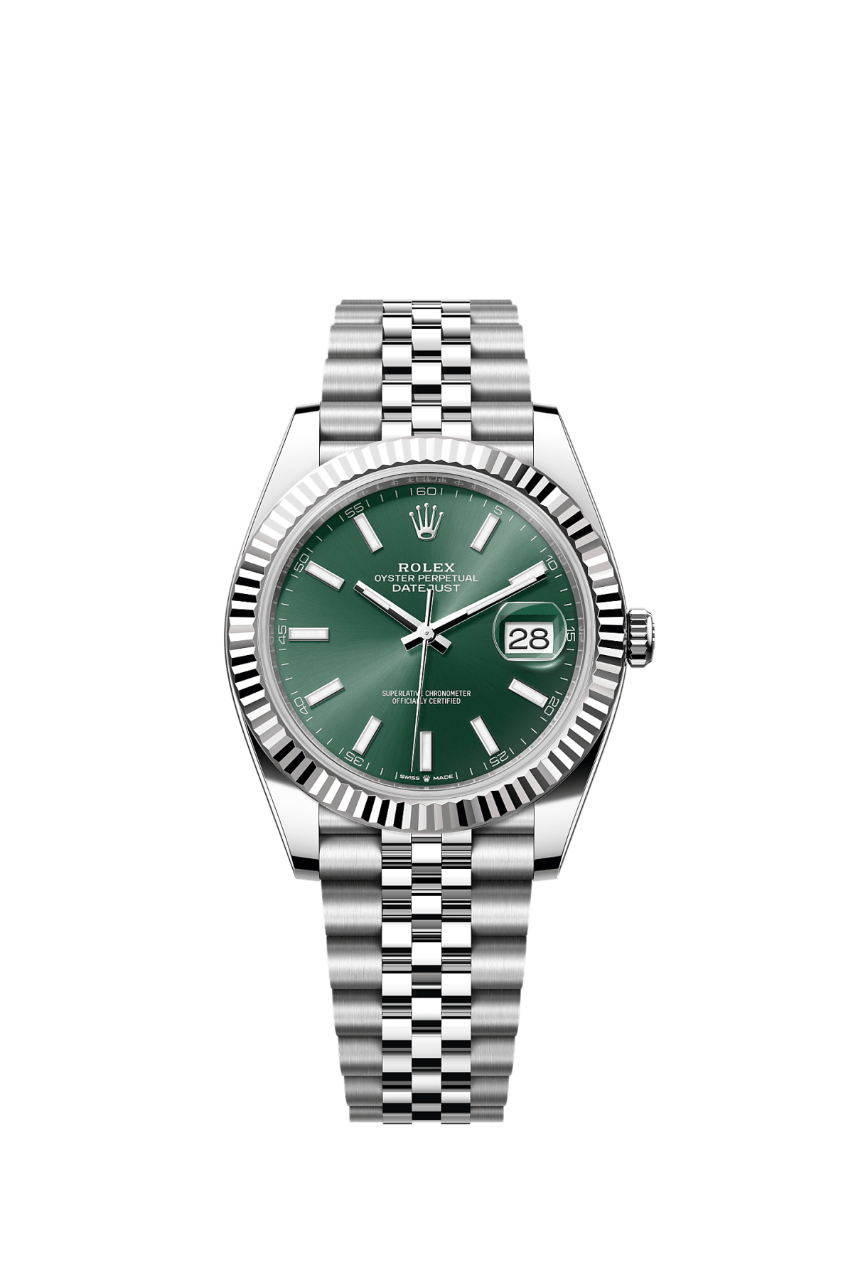 ROLEX DATEJUST 41MM MINT GREEN INDEX DIAL FLUTED BEZEL JUBILEE BRACELET 126334