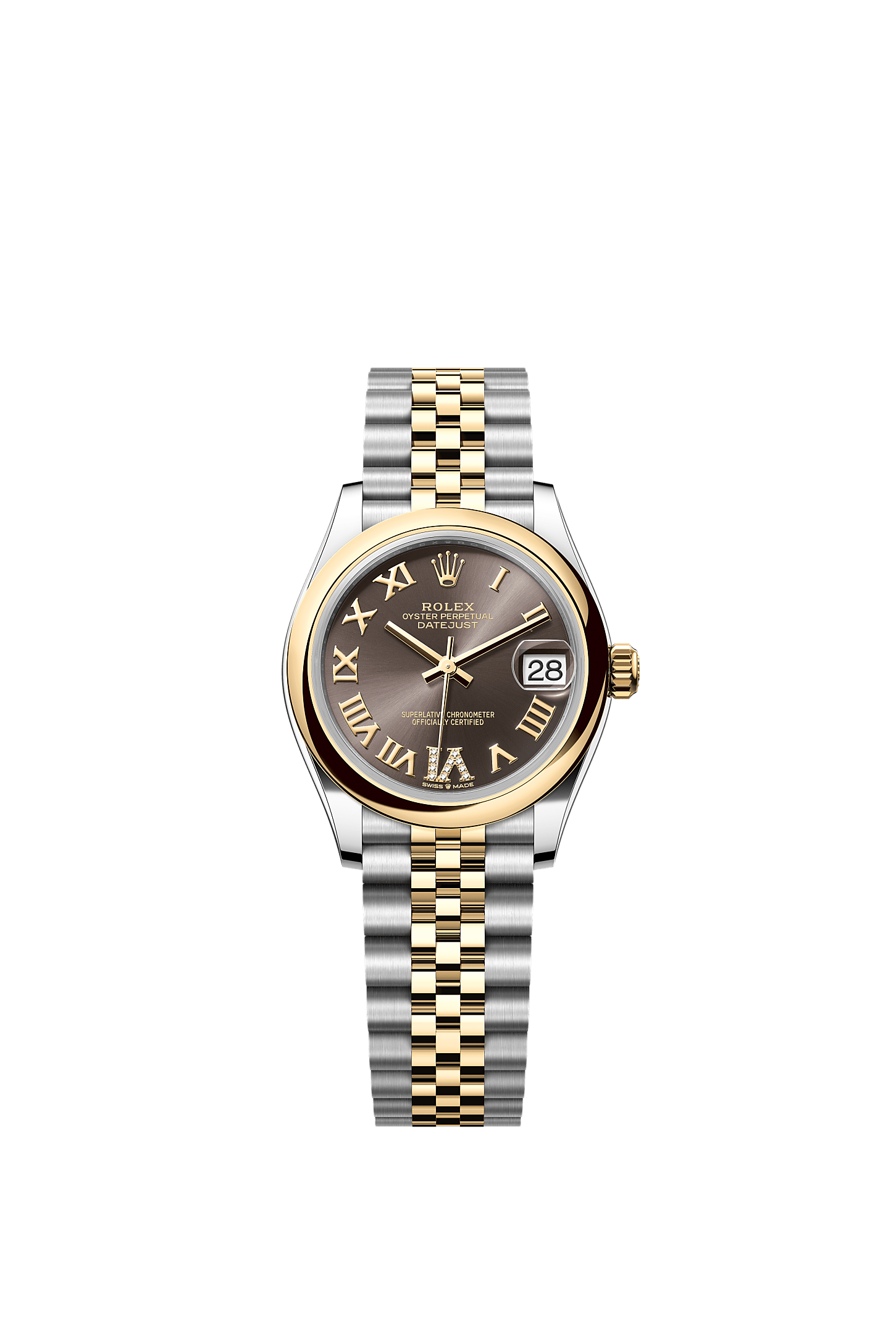 ROLEX LADY-DATEJUST 31MM TWO-TONE YELLOW GOLD DARK GREY ROMAN DIAMOND DIAL DOMED BEZEL JUBILEE BRACELET 278243