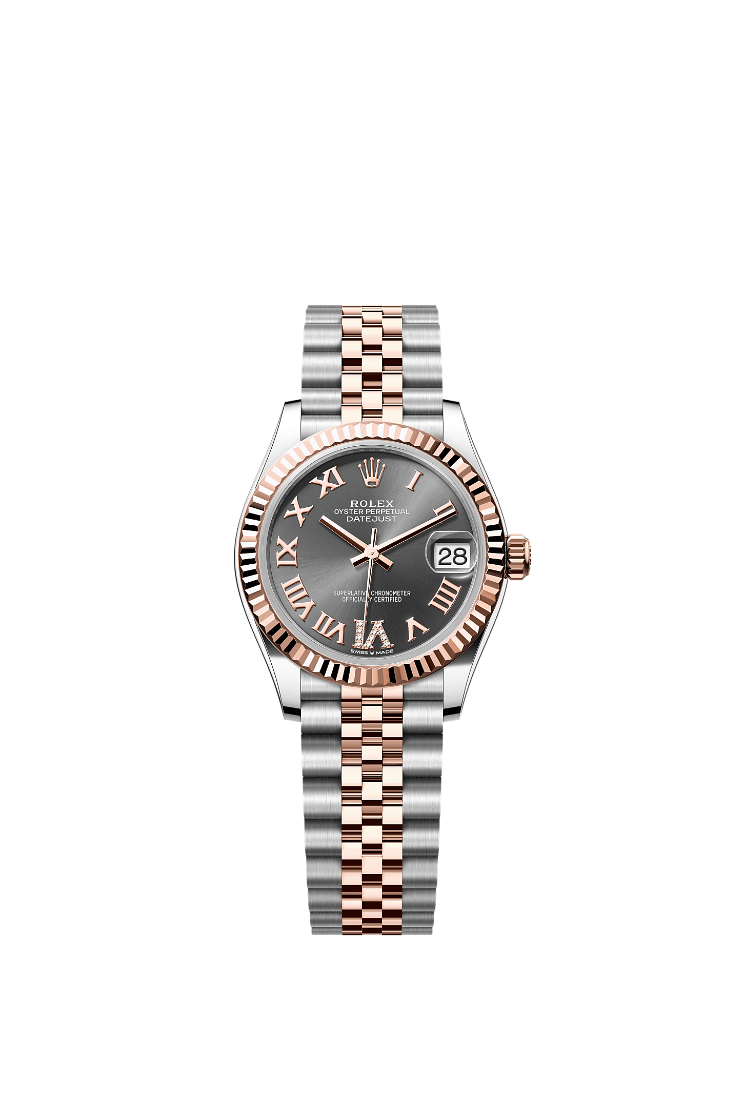 ROLEX LADY-DATEJUST 31MM TWO-TONE EVEROSE GOLD SLATE ROMAN DIAMOND DIAL FLUTED BEZEL JUBILEE BRACELET 278271
