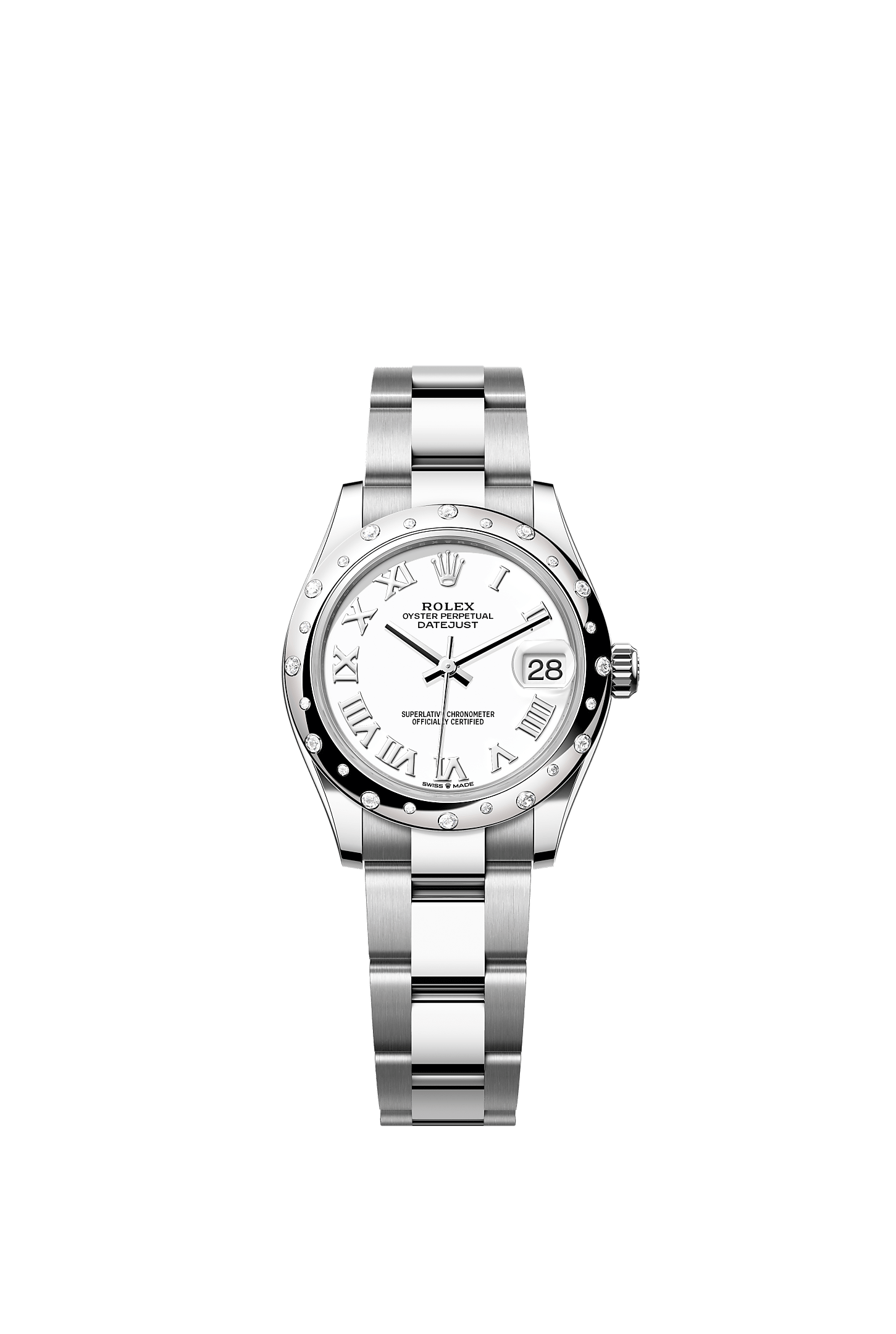 ROLEX LADY-DATEJUST 31MM WHITE ROMAN DIAL DIAMOND-SET SMOOTH DOMED BEZEL OYSTER BRACELET 278344RBR