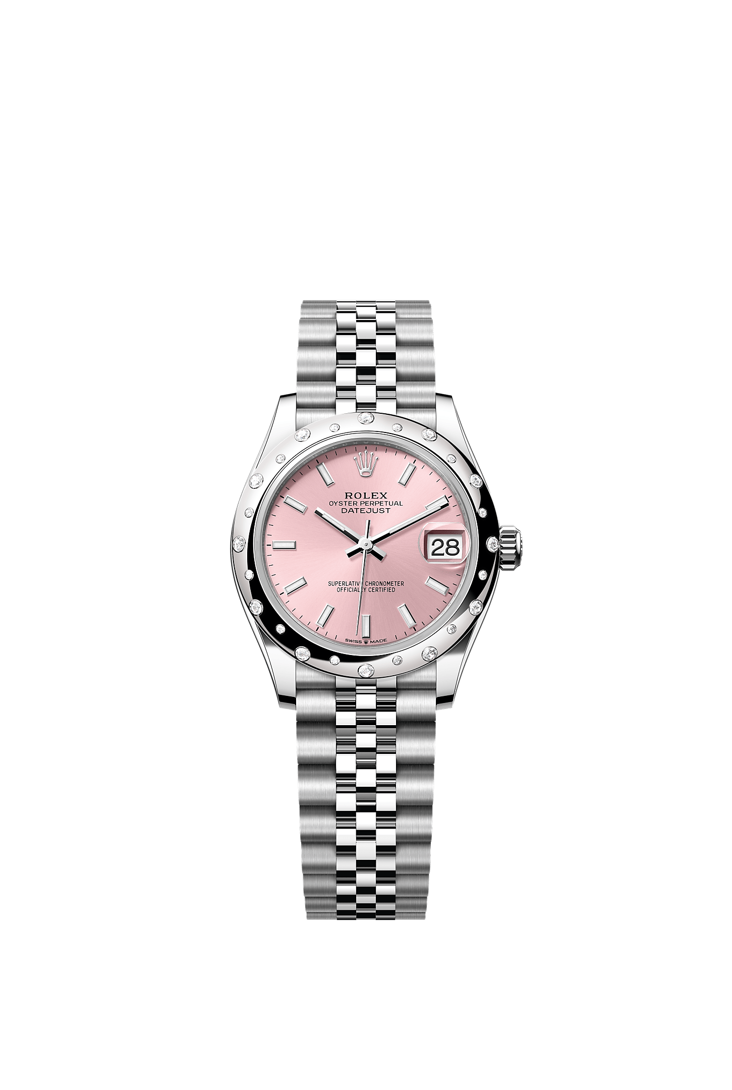 ROLEX LADY-DATEJUST 31MM PINK INDEX DIAL DIAMOND-SET SMOOTH DOMED BEZEL JUBILEE BRACELET 278344RBR