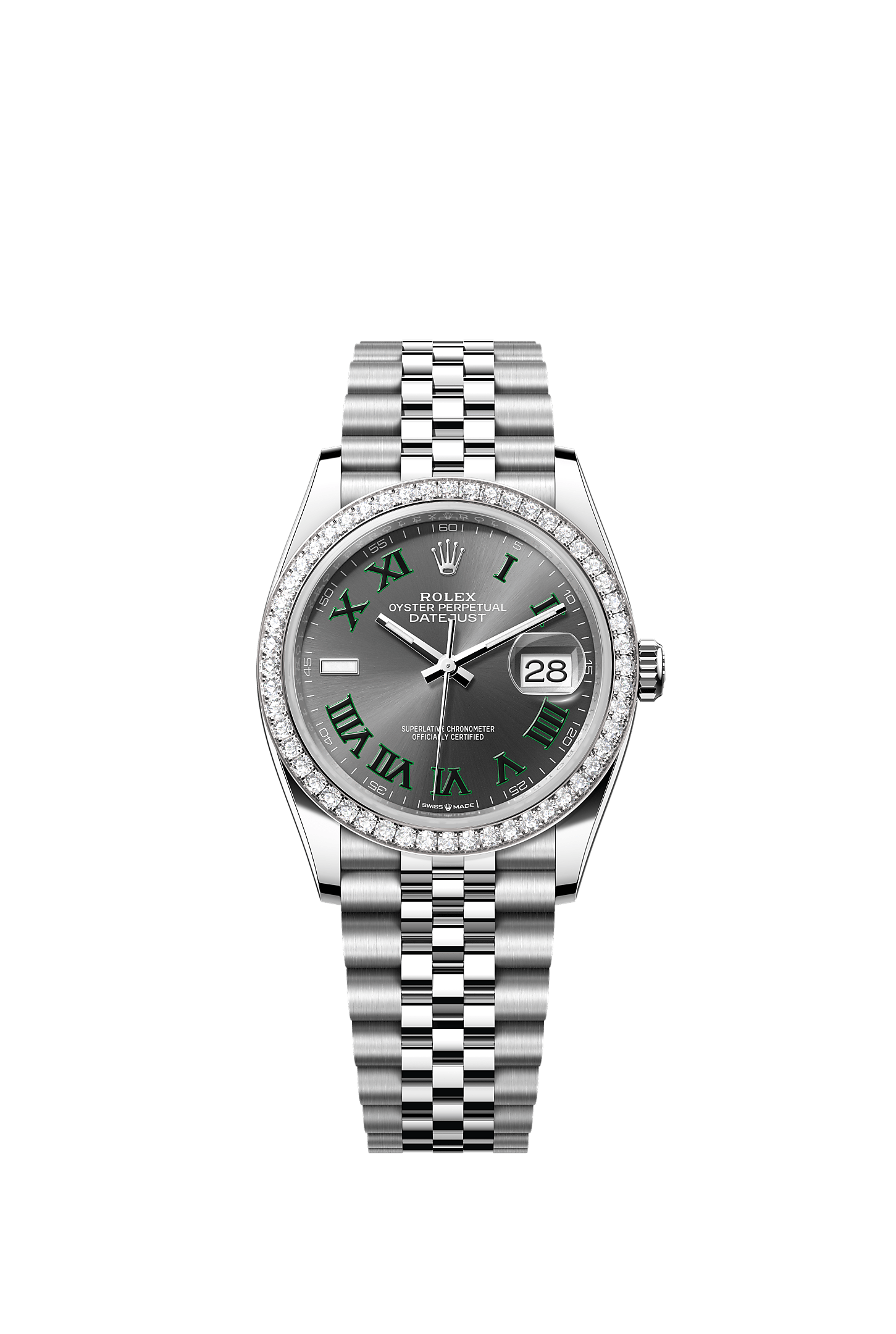 ROLEX DATEJUST 36MM SLATE ROMAN DIAL DIAMOND BEZEL JUBILEE BRACELET 126284RBR