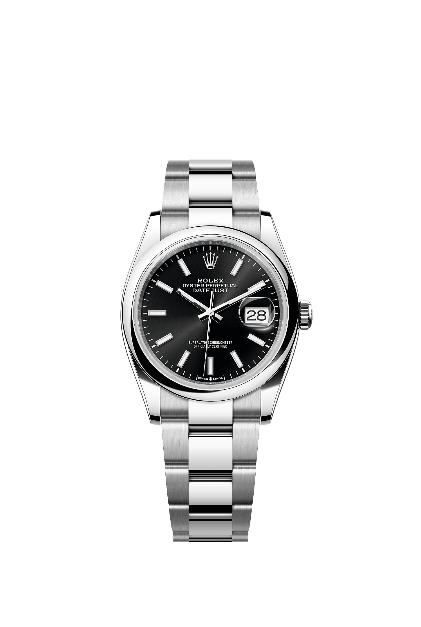 ROLEX DATEJUST 36MM BLACK INDEX DIAL SMOOTH BEZEL OYSTER BRACELET 126200