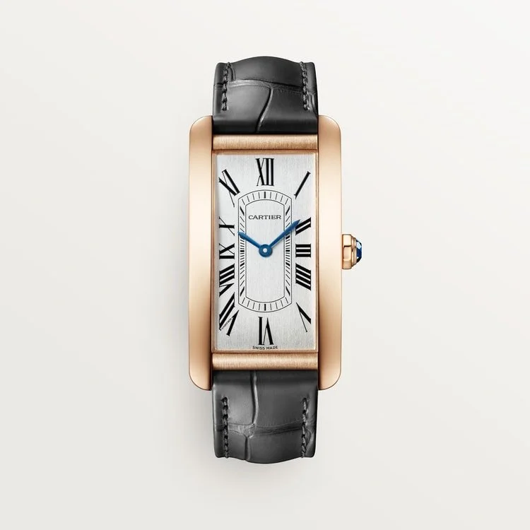 CARTIER TANK AMERICAINE 18K ROSE GOLD SILVERED DIAL GRAY ALLIGATOR STRAP AUTOMATIC WGTA0134