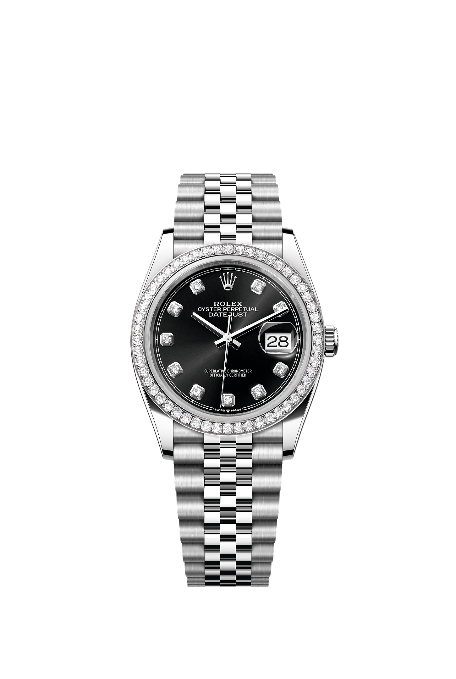 ROLEX DATEJUST 36 BLACK DIAMOND DIAL DIAMOND BEZEL JUBILEE BRACELET 126284RBR