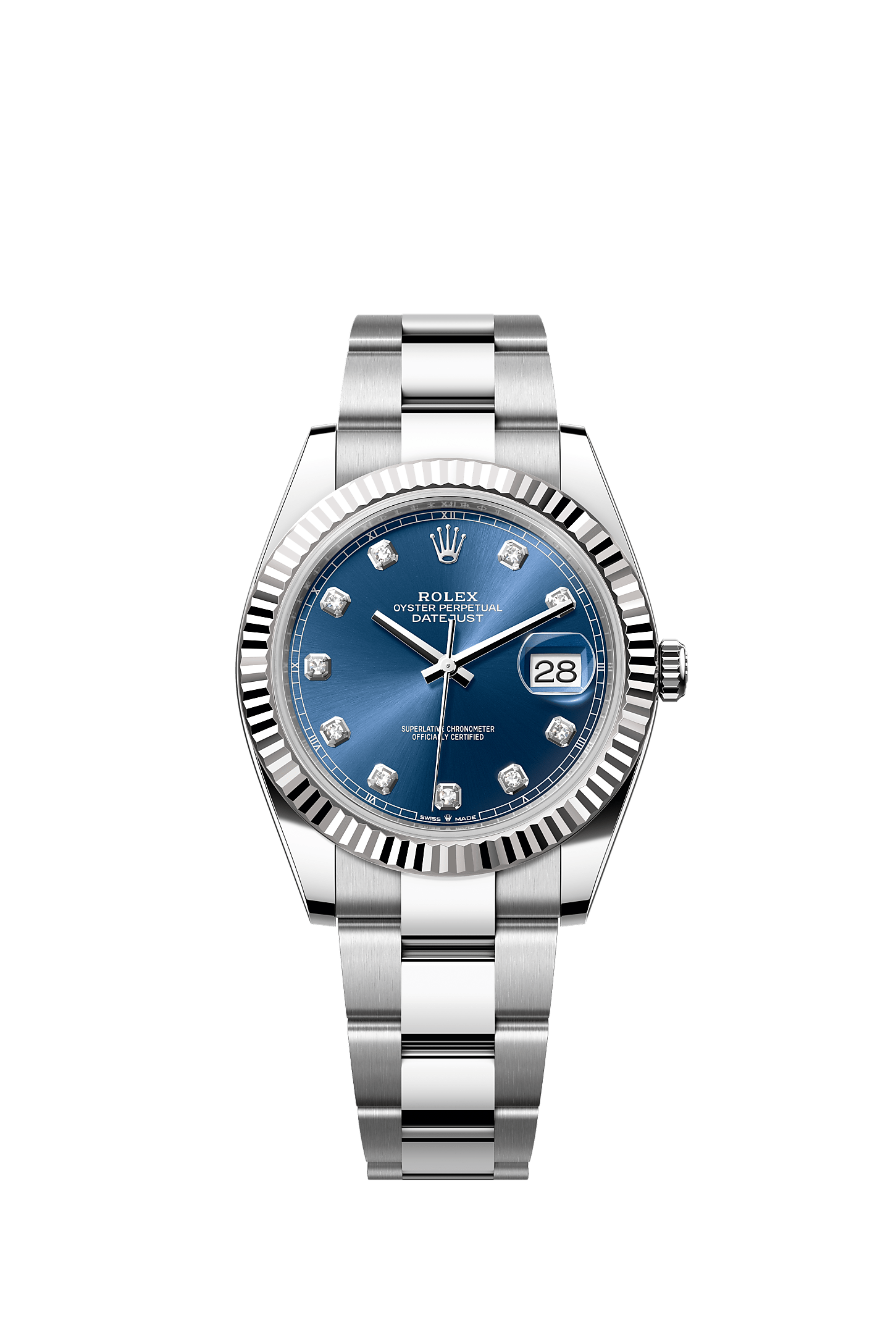 ROLEX DATEJUST 41MM BLUE DIAMOND DIAL FLUTED BEZEL OYSTER BRACELET 126334