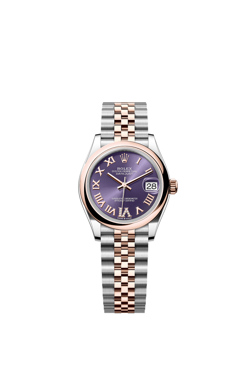 ROLEX LADY-DATEJUST 31MM TWO-TONE EVEROSE GOLD AUBERGINE ROMAN DIAMOND DIAL DOMED BEZEL JUBILEE BRACELET 278241