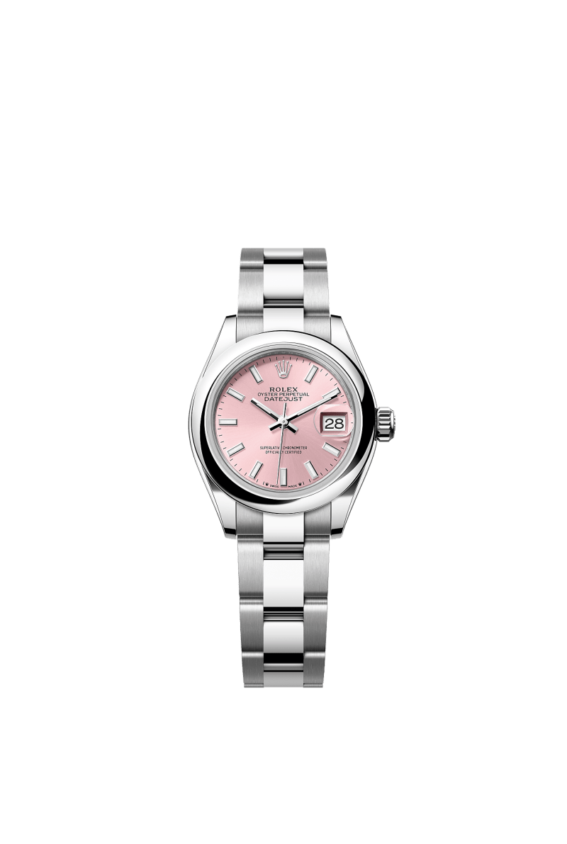 ROLEX LADY-DATEJUST 28MM PINK INDEX DIAL DOMED BEZEL OYSTER BRACELET 279160