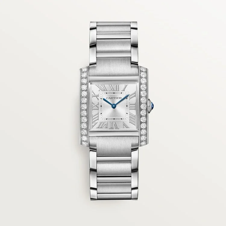 CARTIER TANK FRANCAISE STEEL DIAMOND-SET SILVERED SUNRAY DIAL STEEL BRACELET W4TA0028