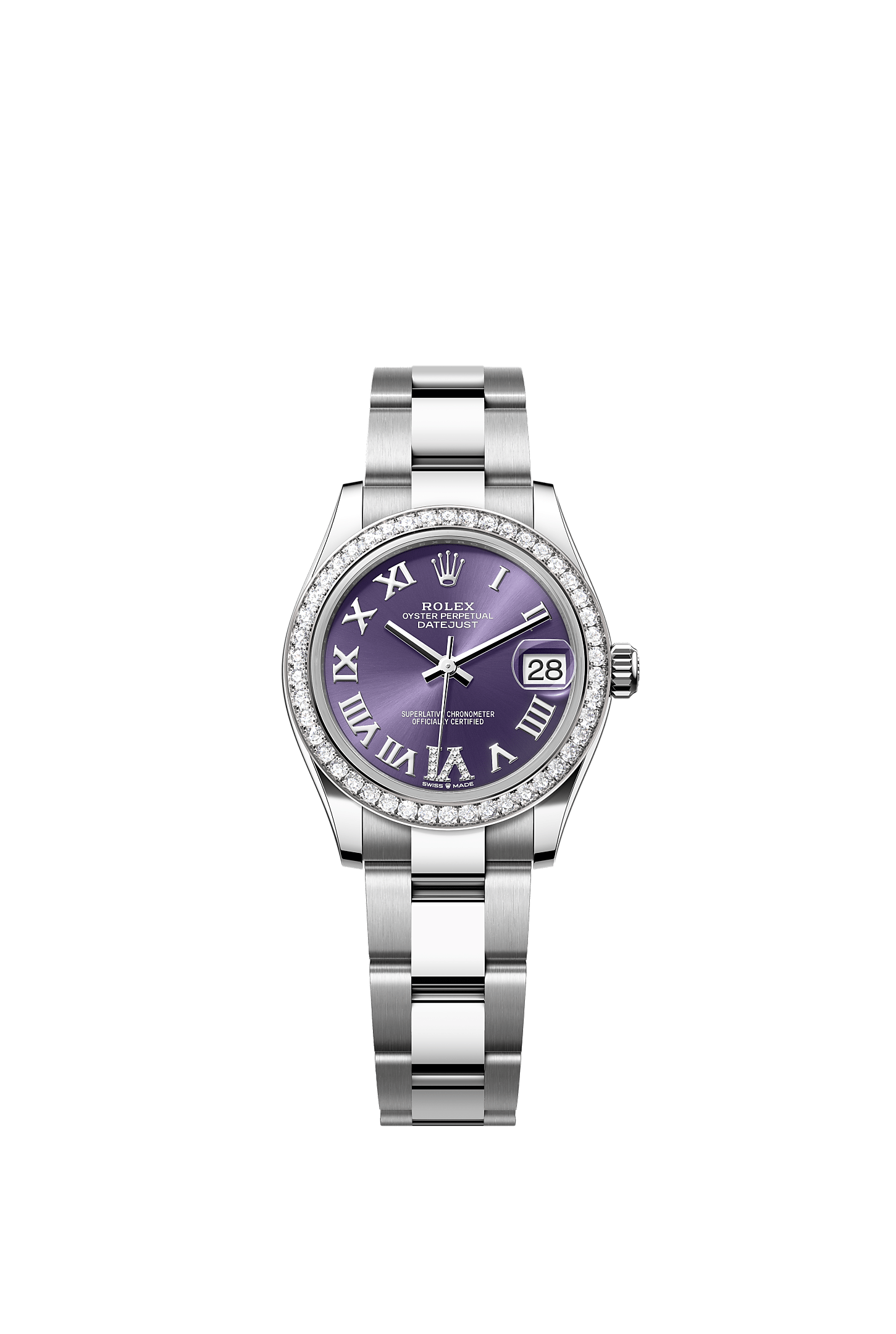 ROLEX LADY-DATEJUST 31MM AUBERGINE ROMAN DIAMOND DIAL DIAMOND BEZEL OYSTER BRACELET 278384RBR