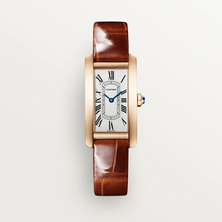 CARTIER TANK AMERICAINE 18K ROSE GOLD SILVERED DIAL BROWN ALLIGATOR STRAP WGTA0340