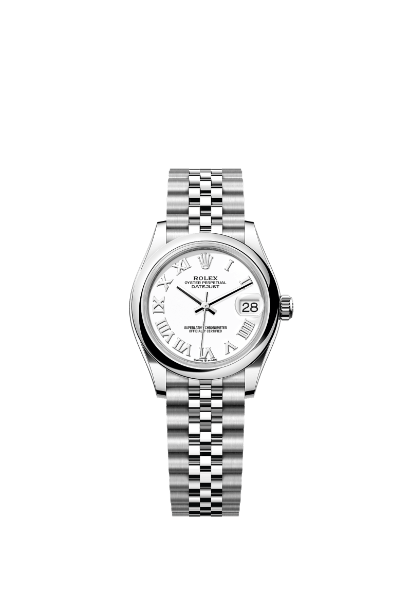 ROLEX LADY-DATEJUST 31MM WHITE ROMAN DIAL SMOOTH DOMED BEZEL JUBILEE BRACELET 278240