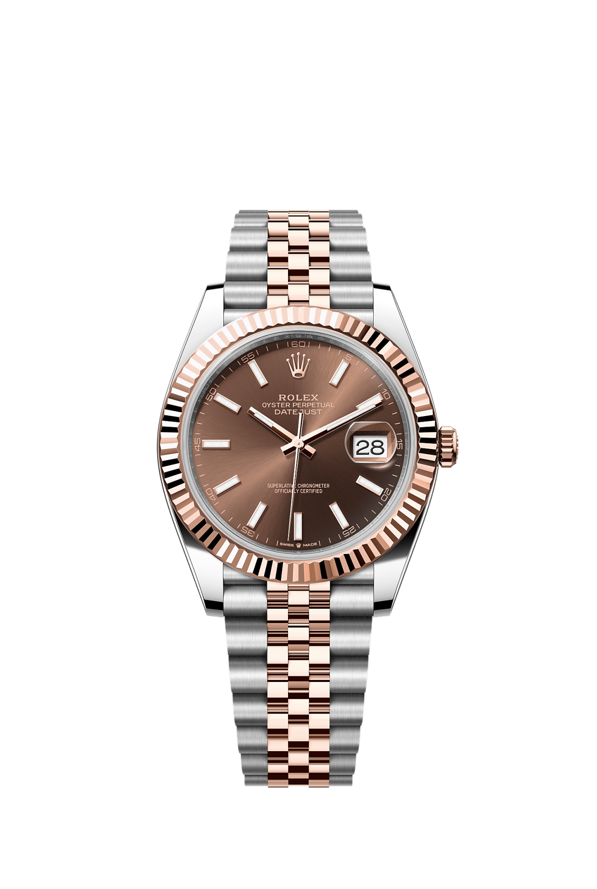 ROLEX DATEJUST 41MM TWO-TONE EVEROSE GOLD CHOCOLATE INDEX DIAL FLUTED BEZEL JUBILEE BRACELET 126331