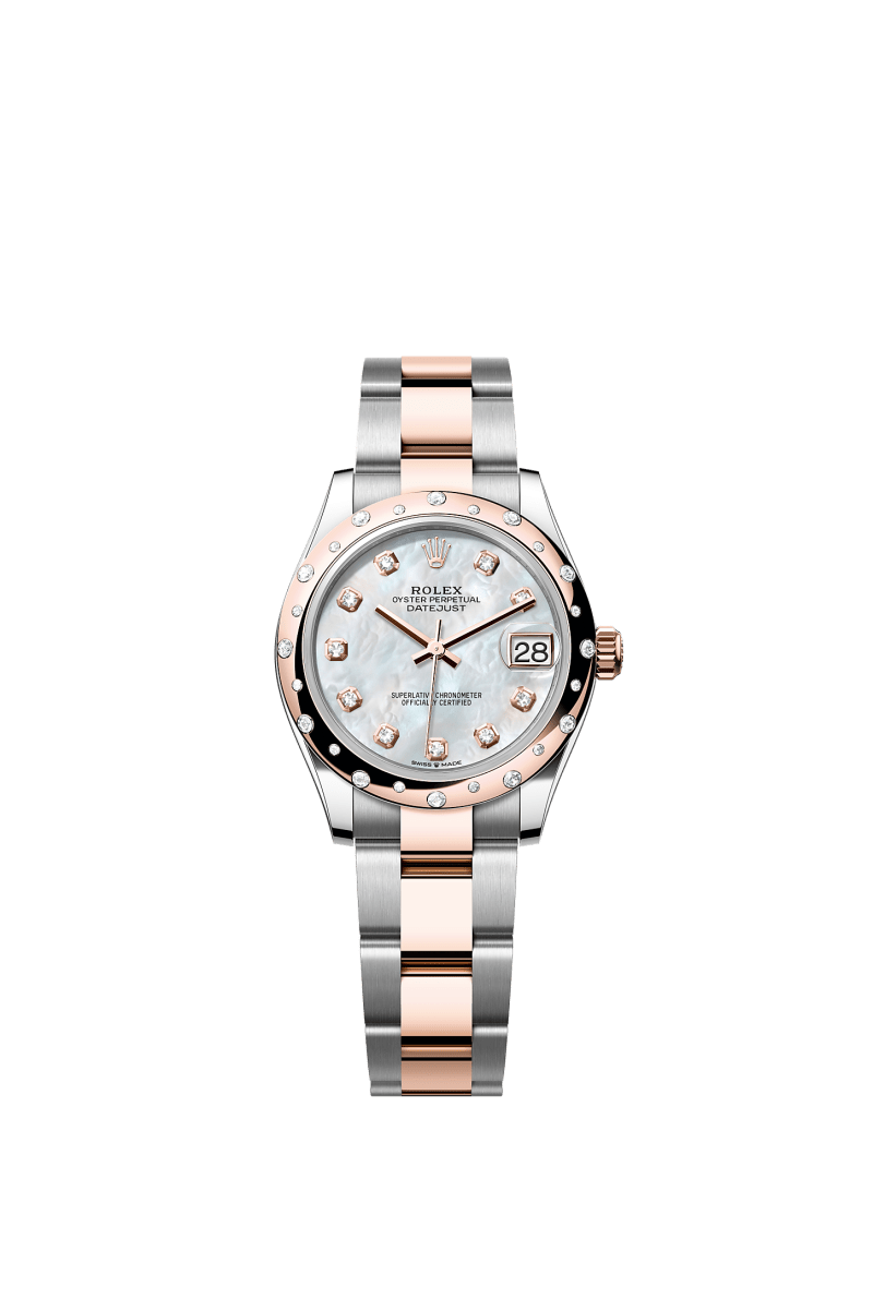 ROLEX LADY-DATEJUST 31MM TWO-TONE EVEROSE GOLD MOTHER OF PEARL DIAMOND DIAL DOMED DIAMOND BEZEL OYSTER BRACELET 278341RBR