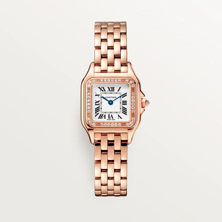 CARTIER PANTHÈRE DE CARTIER SMALL 18K ROSE GOLD SILVERED DIAMOND DIAL DIAMOND BEZEL WJPN0049