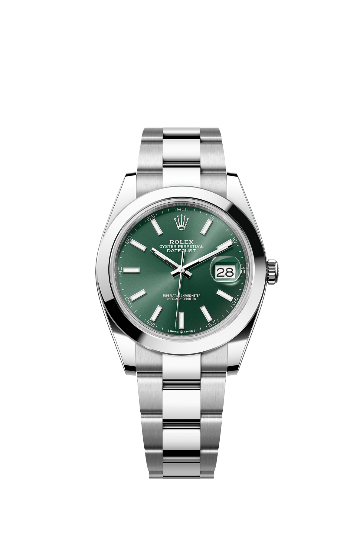 ROLEX DATEJUST 41MM MINT GREEN INDEX DIAL SMOOTH BEZEL OYSTER BRACELET 126300