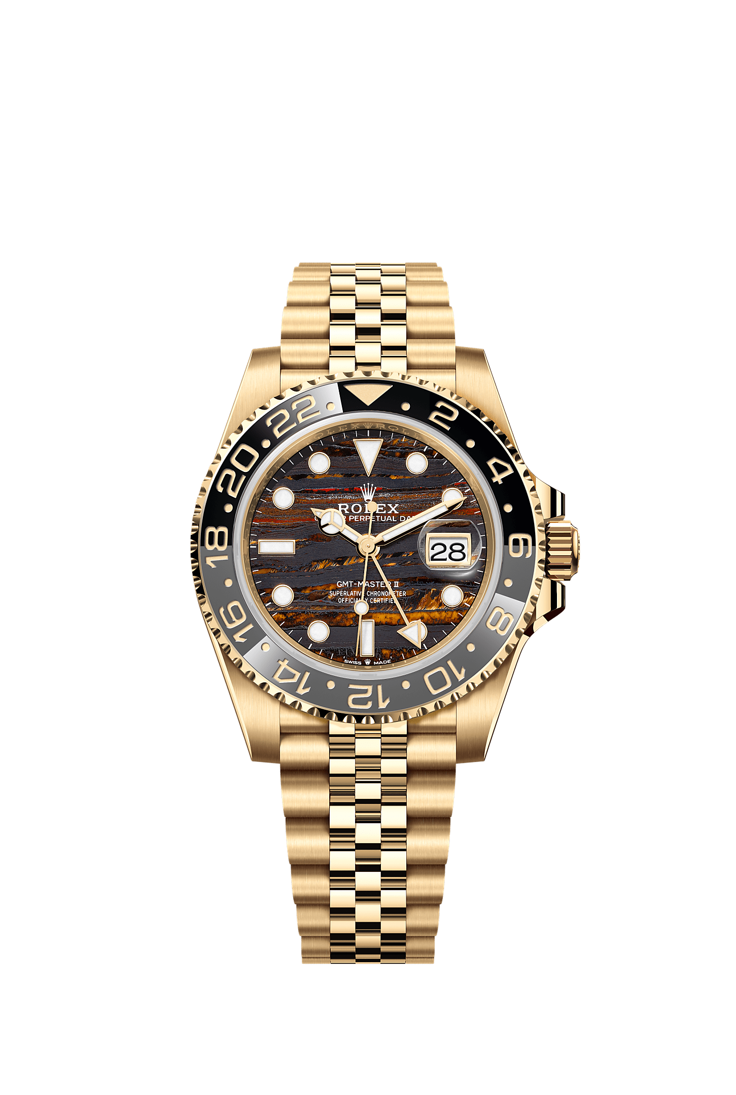ROLEX GMT-MASTER II 40MM YELLOW GOLD TIGER IRON DIAL BLACK BEZEL JUBILEE BRACELET 126718GRNR – NEW 2025 / 2026