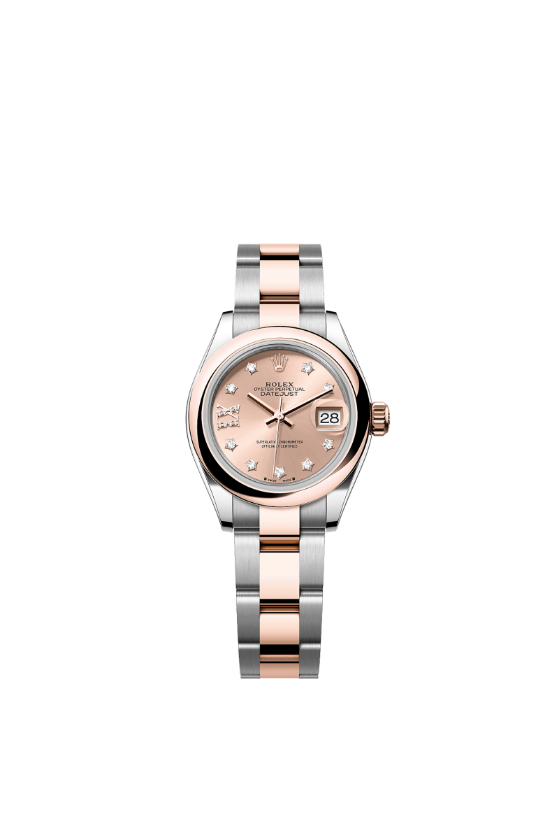 ROLEX LADY-DATEJUST 28MM TWO-TONE EVEROSE GOLD ROSE STAR DIAMOND DIAL DOMED BEZEL OYSTER BRACELET 279161
