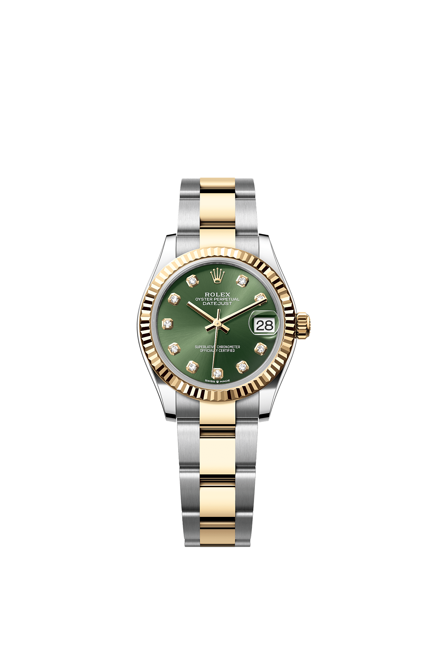 ROLEX LADY-DATEJUST 31MM TWO-TONE YELLOW GOLD GREEN DIAMOND DIAL FLUTED BEZEL OYSTER BRACELET 278273