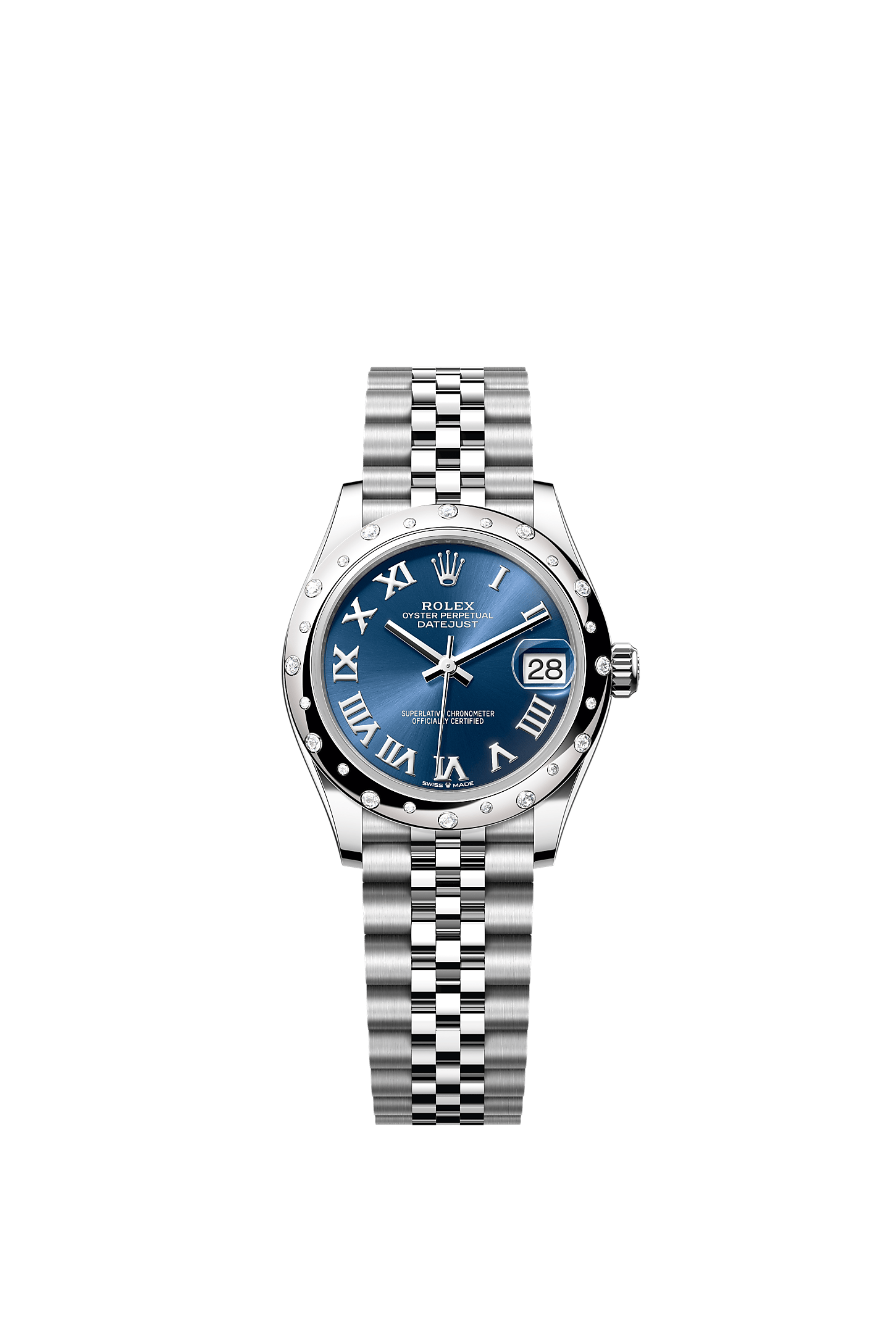 ROLEX LADY-DATEJUST 31MM BLUE ROMAN DIAL DIAMOND-SET SMOOTH DOMED BEZEL JUBILEE BRACELET 278344RBR