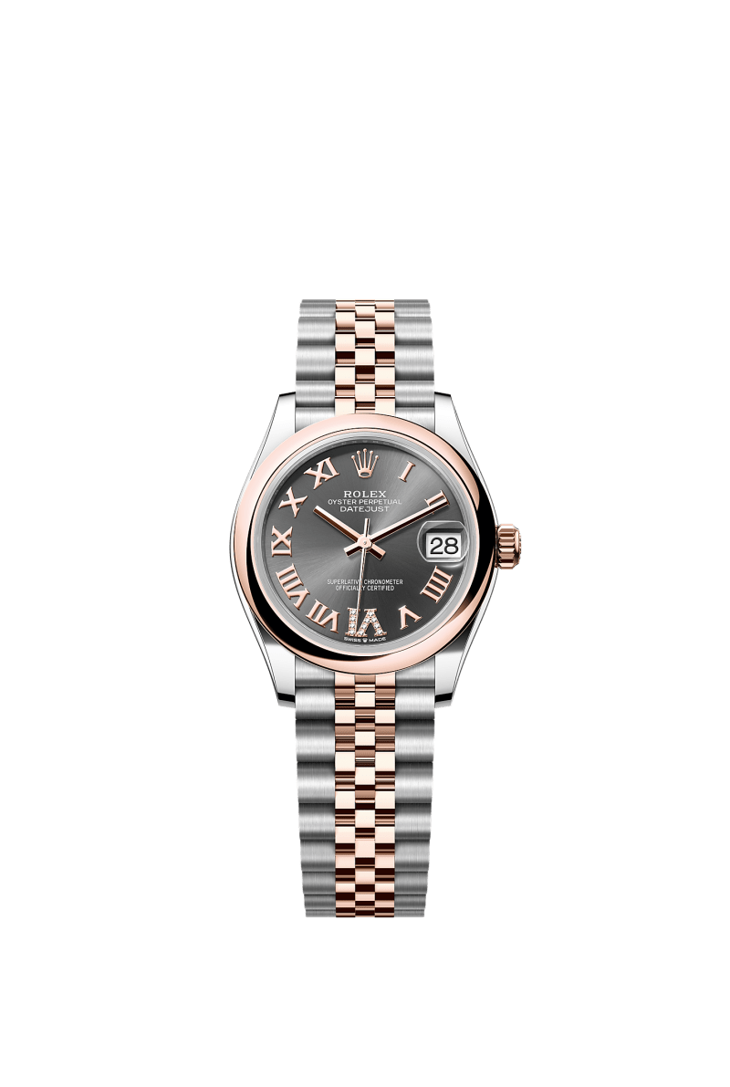 ROLEX LADY-DATEJUST 31MM TWO-TONE EVEROSE GOLD SLATE ROMAN DIAMOND DIAL DOMED BEZEL JUBILEE BRACELET 278241
