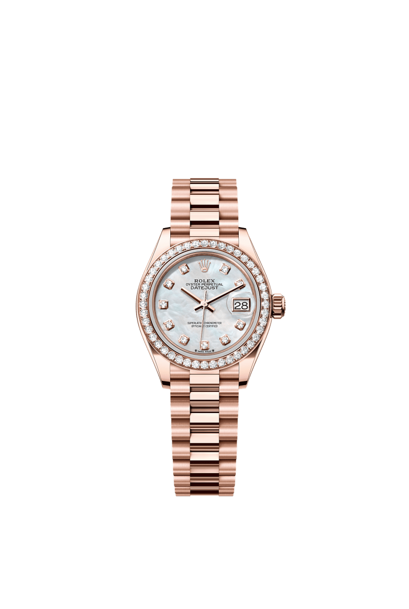 ROLEX LADY-DATEJUST 28MM EVEROSE GOLD MOTHER OF PEARL DIAMOND DIAL DIAMOND-SET BEZEL PRESIDENT BRACELET 279135RBR